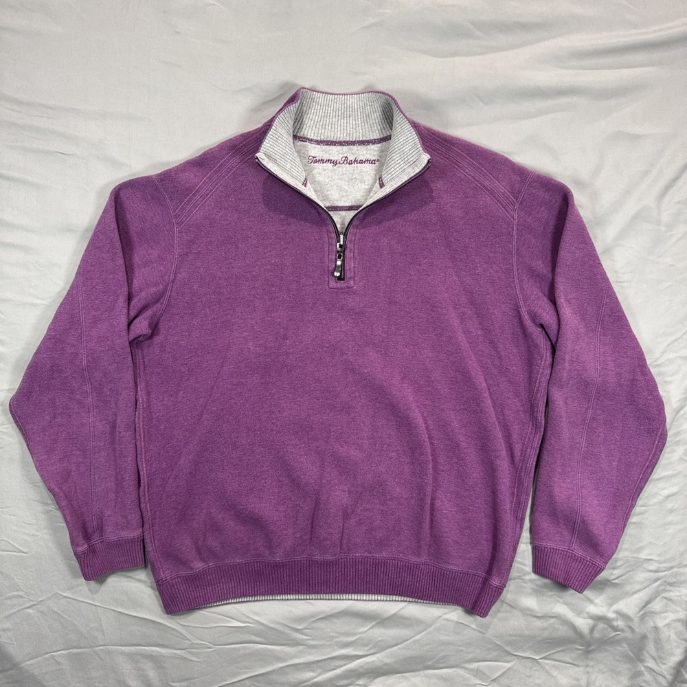 Tommy Bahama Flip Side Pro Reversible Half-Zip Pullover Sweater Mens L Purple